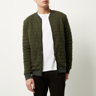 Dark green quilted bomber jacket